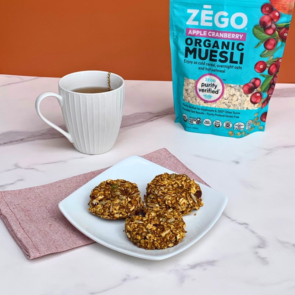 ZEGO Apple Cranberry Breakfast Cookies with a hot cup of tea